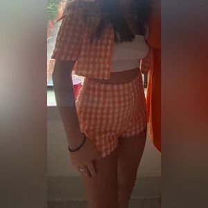 SHEIN Orange gingham set